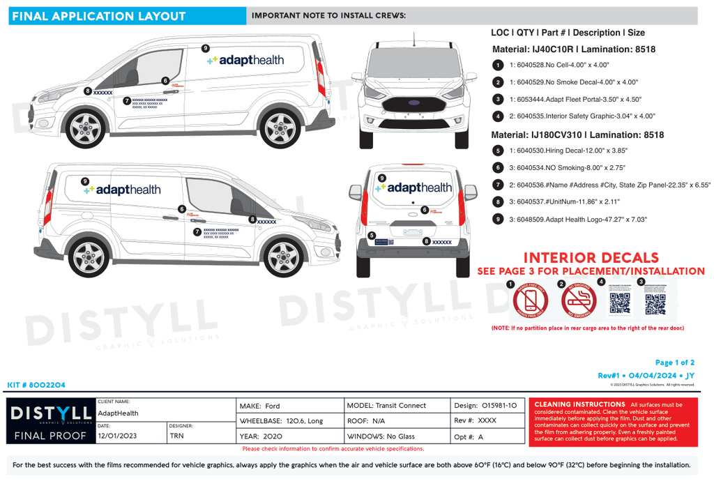 Adapt Health, Ford, Transit Connect, 120 Long WB, No Glass, 2020, Spots