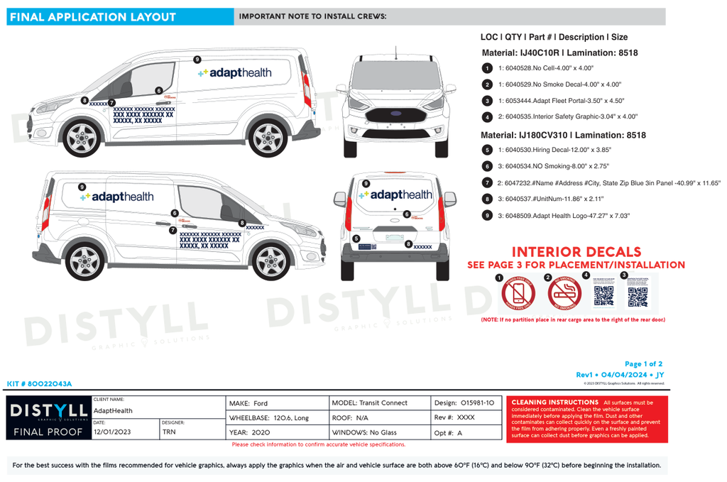 Adapt Health, Ford, Transit Connect, 120  Long WB, No Glass, Spots, 3in Pers, 202