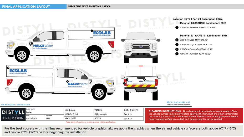 Ecolab, Nalco, Legacy Kit, Ford, F150, SuperCab, 8ft Bed, Topper, 2023