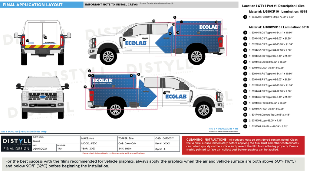 Ecolab, Pest Institutional, Ford, F250, CrewCab, 6ft5in Bed, 26in Topper, 2024