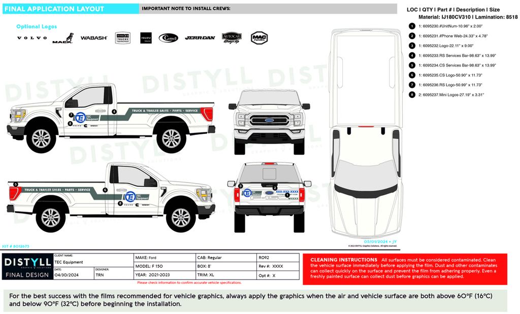 TEC Equipment, Ford F 150, Reg Cab, XL, 8ft Box, 2021-2023