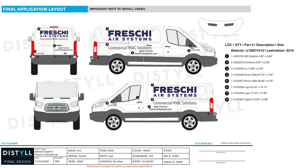 Service Experts - Freschi Commercial, Ford, Transit, Cargo 130, T-150, Low Roof, Passenger, 60-40, No Cargo Glass