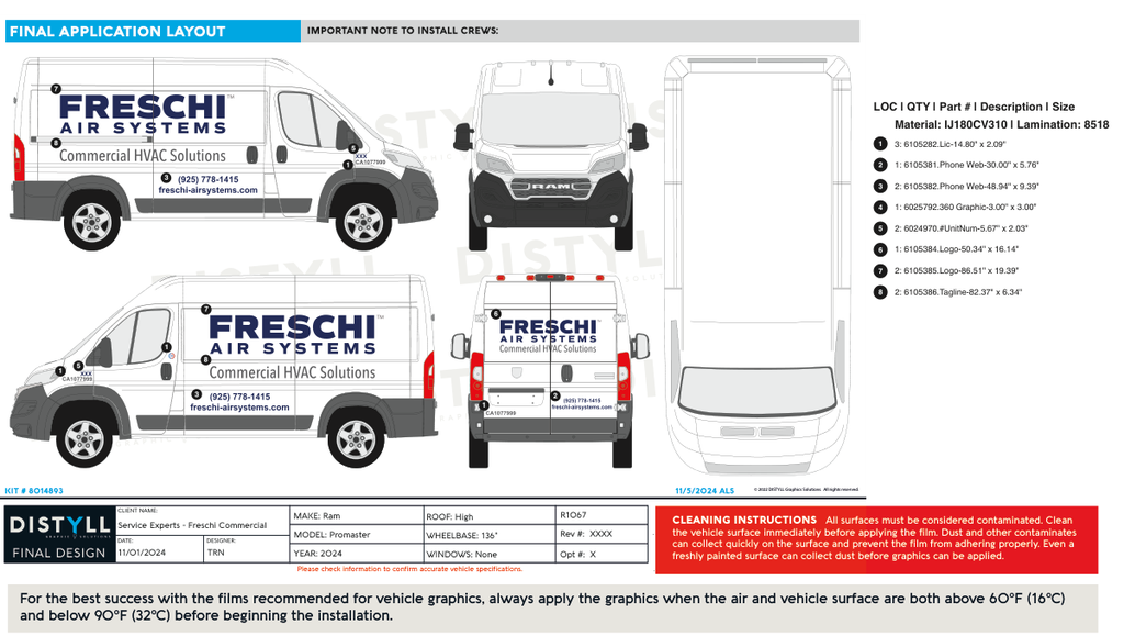 Service Experts, Freschi Commercial, Ram, Promaster, 136WB, HR, No Glass, 2024