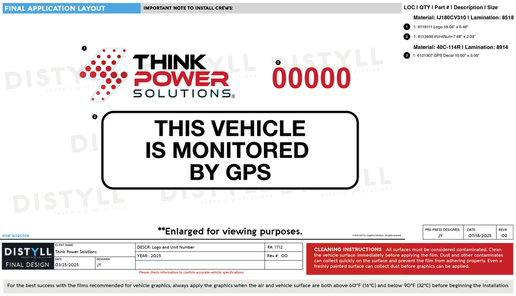 Think Power Solutions, Door Decal, GPS, UnitNum Kit, 2025