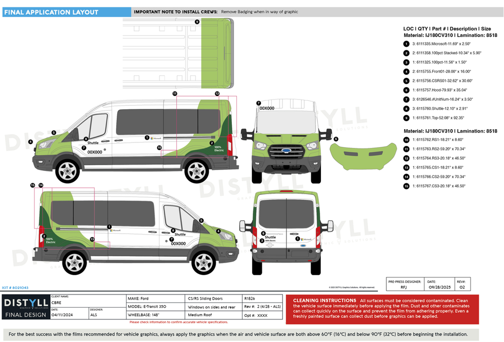CBRE, Microsoft, Ford, E-Transit, 148WB, Med Roof, CSRS Slider, Rear and Slider Glass, 2024