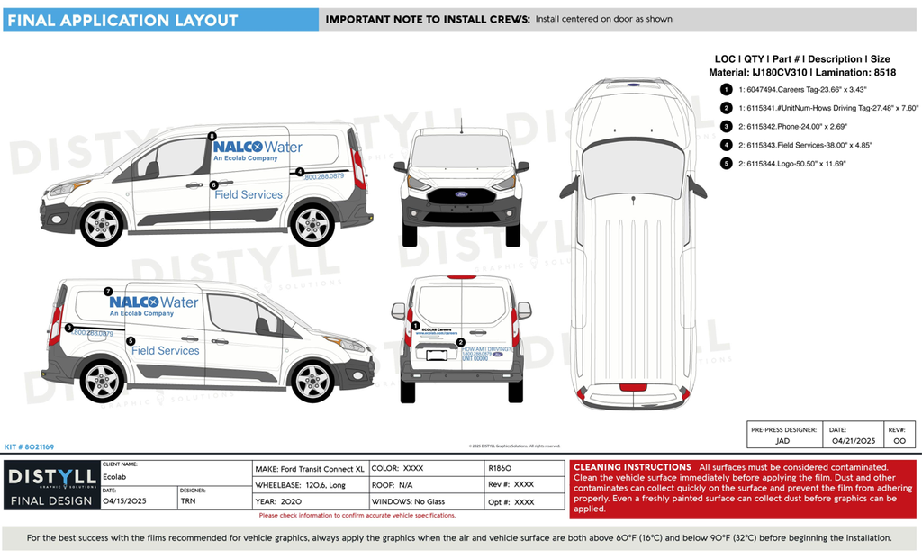 Ecolab, Nalco, Legacy Kit, Ford, Transit Connect, 120WB, 2020