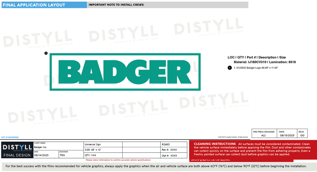 Badger Inc, Universal Sign, 48x12 decal_R2680