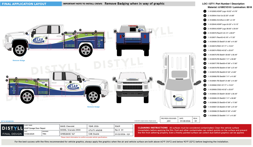 ASAP Garage Door Repair, Chevrolet, Silverado 2500, WT, Double Cab, 8ft Box, 162WB, Utility 696D38, 2026