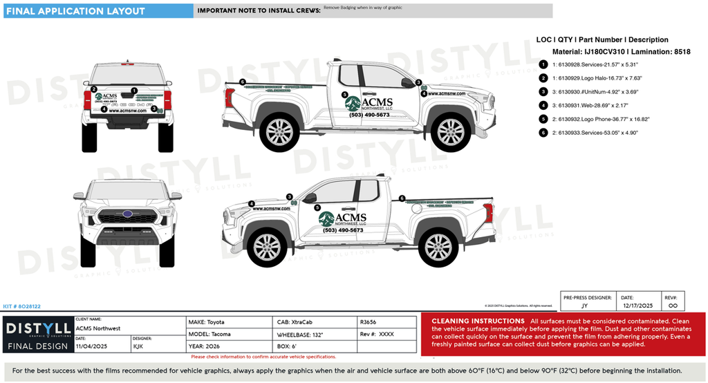 ACMS Northwest, Toyota, Tacoma, XtraCab, 6ft Box, 132WB, 2026