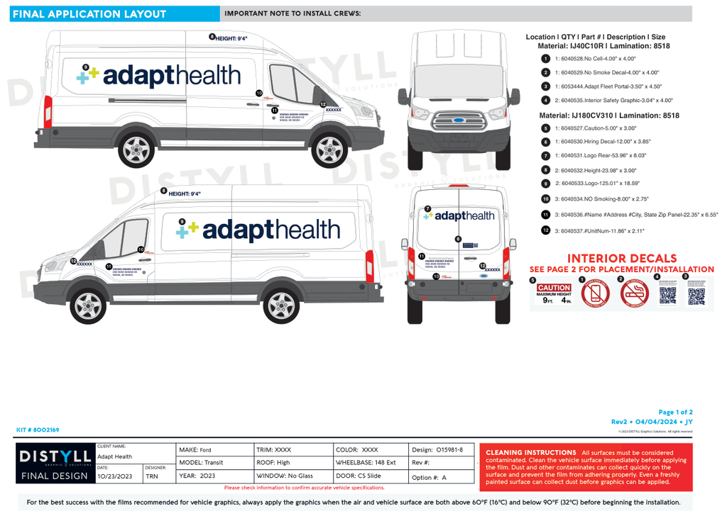 Adapt Health, Ford, Transit, HR, 148 EXTD WB, CS Slide, No Glass, 2023, Spots