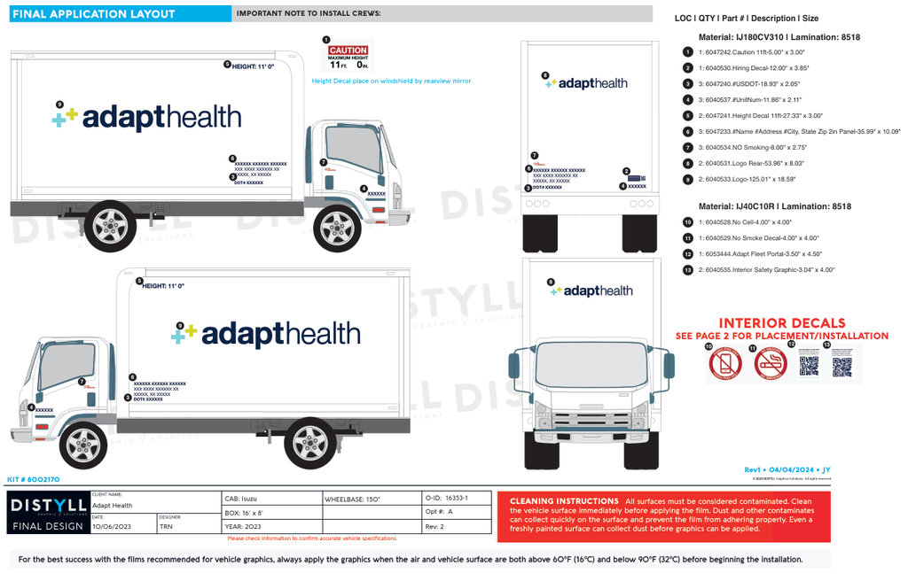 Adapt Health, Isuzu Cab, 16ftx8ft box, 150WB, 2023