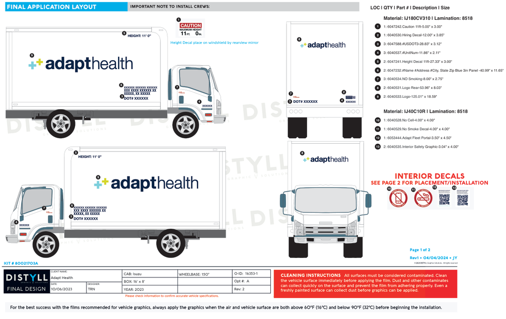 Adapt Health, Isuzu Cab, 16ftx8ft box, 150WB, 3in Pers, 2023