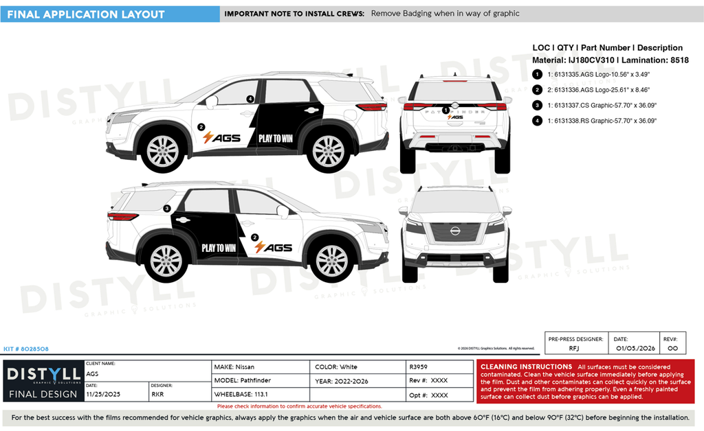 AGS, Nissan, Pathfinder, 113_1WB, 2025