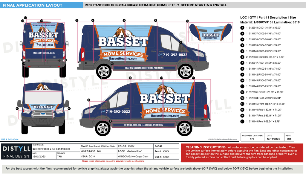 Basset Heating and Air Conditioning, Ford, Transit, 148, Med Roof, Passenger Slide, No Cargo Glass