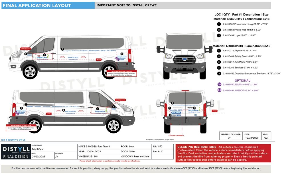 Brightview, Ford, Transit, 148WB, LR, CS Slider, Side and Rear Glass, 2025