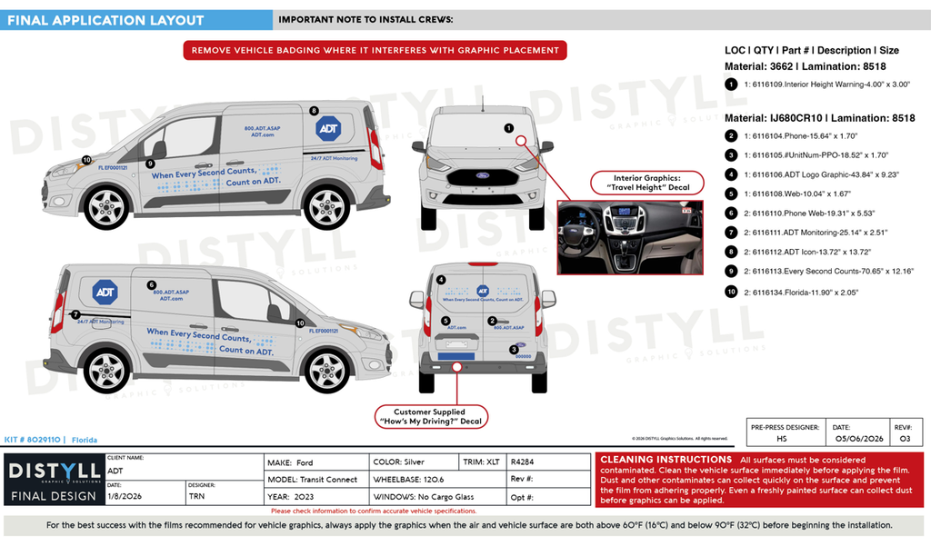 ADT, Ford, Transit Connect, 120WB, Dual Slider, OEM Silver, 2023