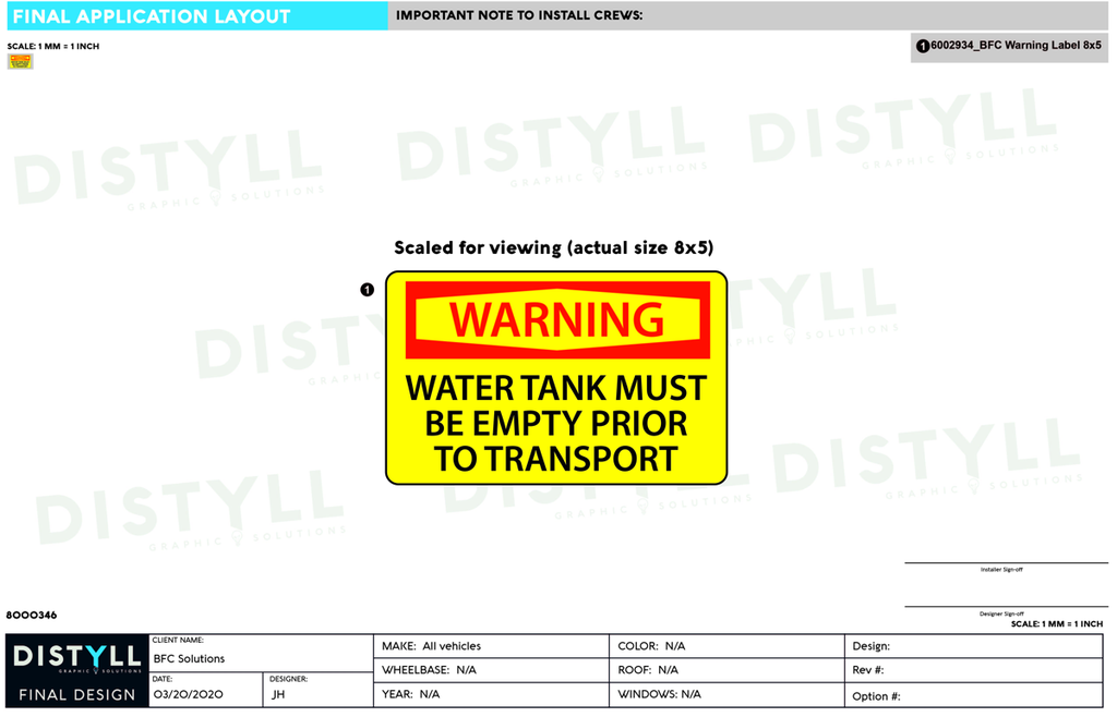BFC Solutions, Water Tank Warning Label