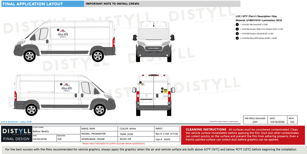 Balfour Beatty, RAM, Promaster, All Trim Levels, 159 High Roof, Passenger Slider, No Cargo Glass, 2026