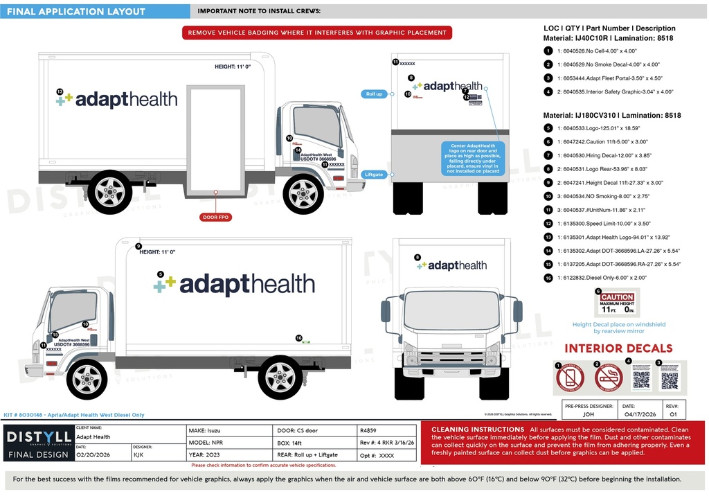 Adapt Health, Isuzu, NPR HD, Regular Cab, 14ft Box Truck, 150, Rear Roll Up and Liftgate, 2023