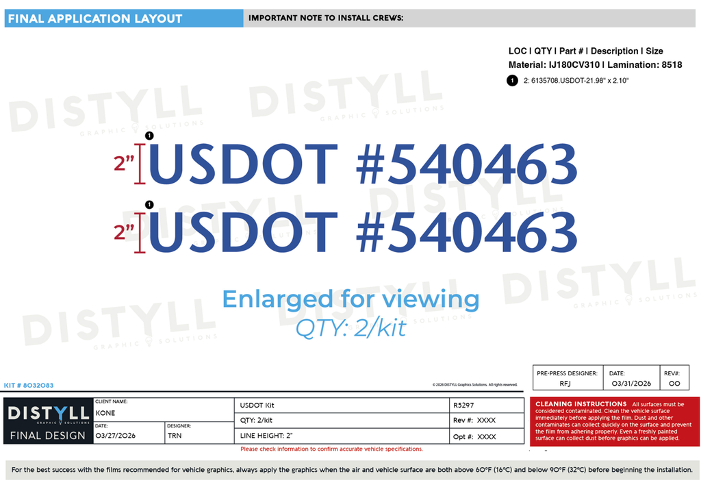 KONE, 2 in USDOT Kit