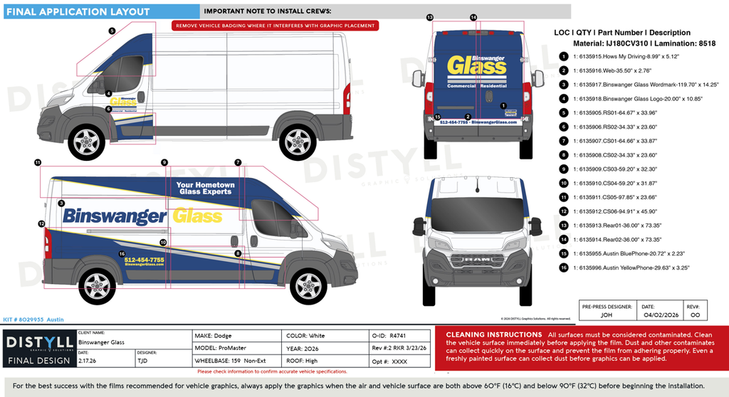 Binswanger Glass, Ram, ProMaster, 159 HR, 2026, All Trim Levels, 159, High Roof, Passenger Slider, No Cargo Glass, With Glass Rack, Partial Design