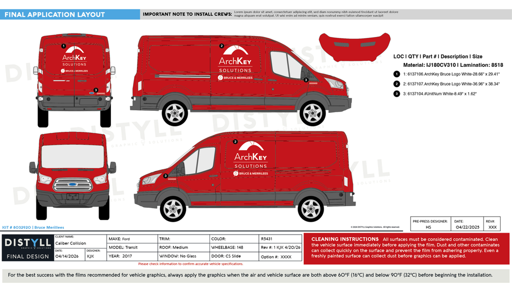 ArchKey, Bruce Merillees, Ford, Transit, XL, 148WB, CS Slider, MR, NG, 2017