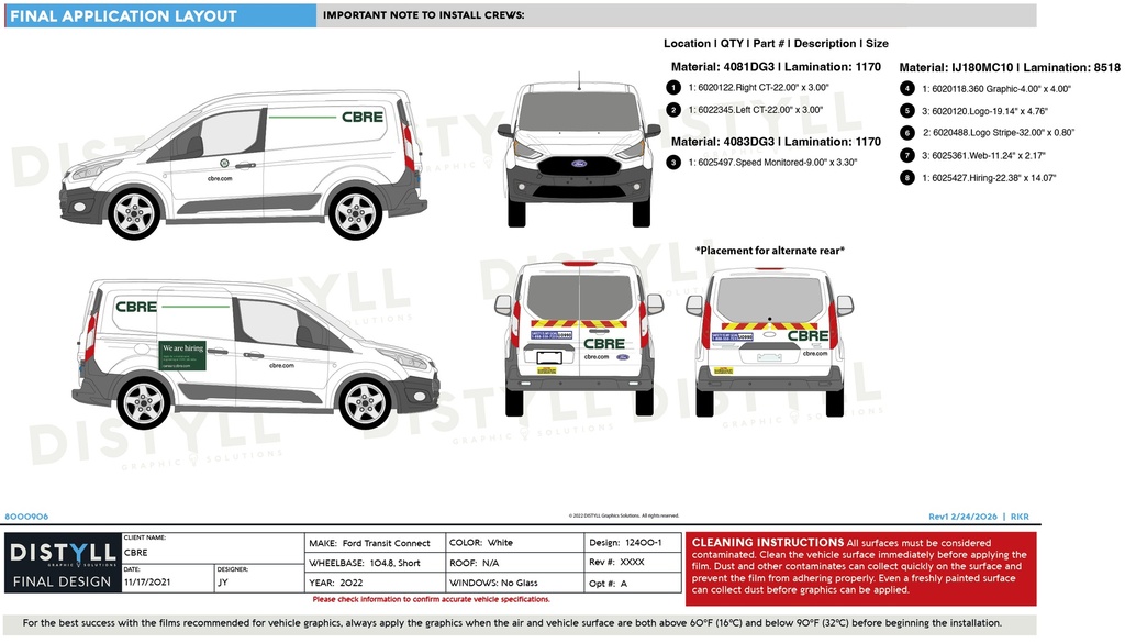 CBRE, Ford Transit Connect, 105_8WB, CS Slide, No Glass 2022-, Spot Graphics