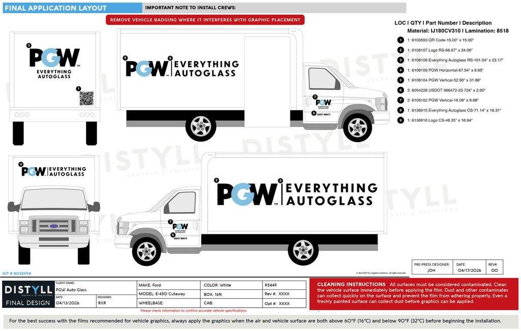 PGW Auto Glass, Ford, E450 Cutaway, 16ft Box, CS Door, 2024