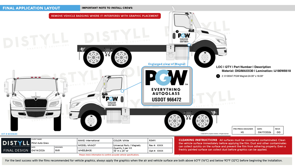 PGW Auto Glass, International, MV607, Single Chassis, Universal Parts Magnet, 2026