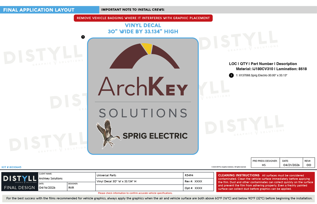 Arch Key Solutions, Universal Parts, SprigElectric Decal