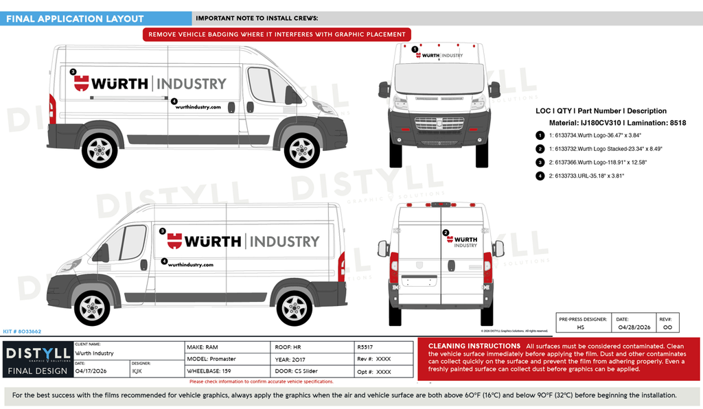Wurth Industry, RAM, Promaster, 159WB, CS Slider, NG, 2017