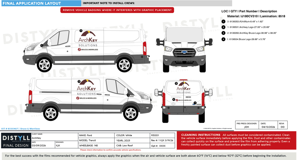 Archkey, Ford, Transit, XL, LR, 148WB, CS Slider, NG, 2025