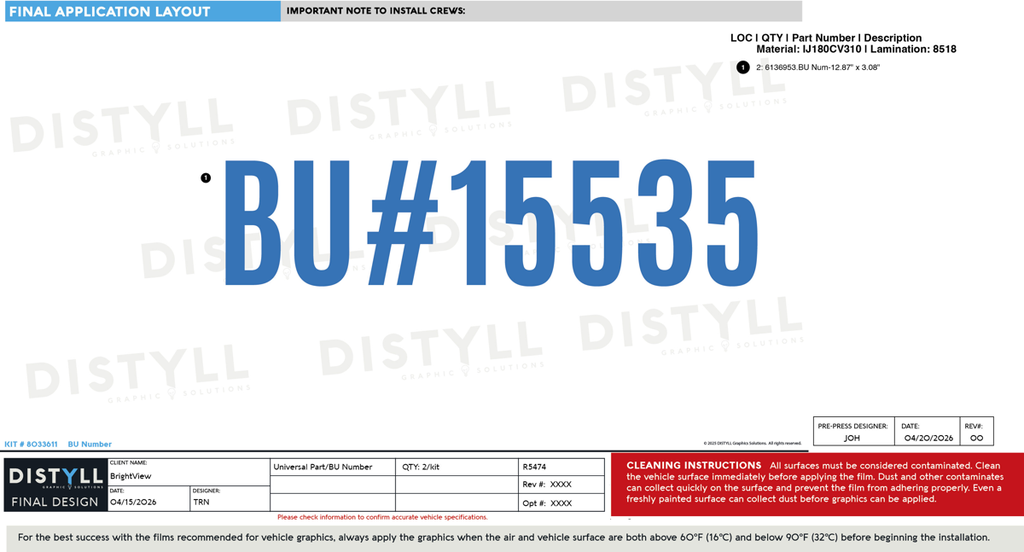 BrightView, BU Number