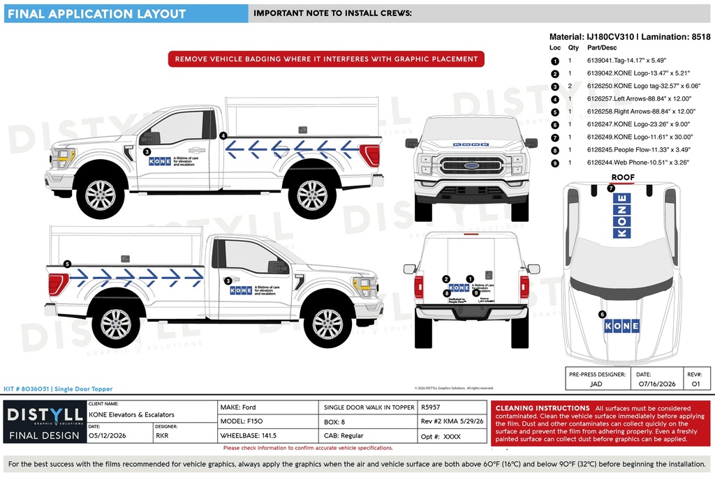 Kone Elevators and Escalators, Ford, F-150, 141WB, Reg Cab, 8ft Bed, ARE 26in Single Door Walk-in Topper