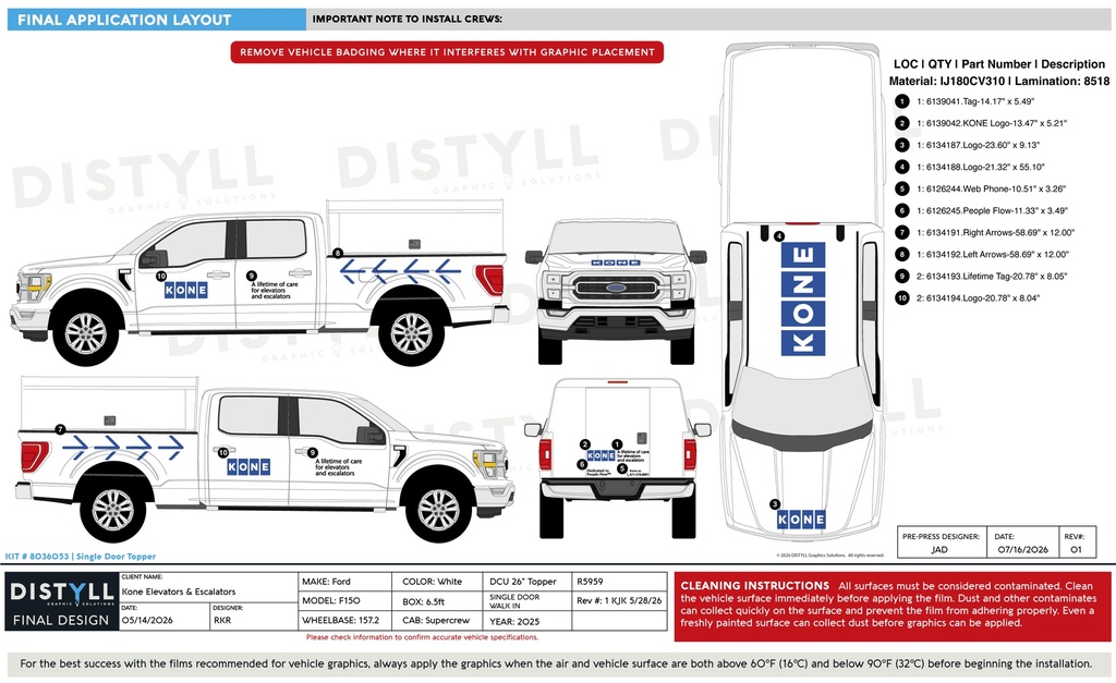 KONE Elevators and Escalators, Ford, F150, Supercrew, 6_5ft bed, 157_2WB, 2025, Rear Single Door Topper