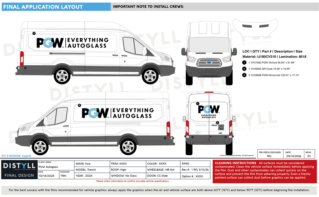 PGW Autoglass, Ford, Transit, 148 Extended, T-150, High Roof, Passenger Slide, No Glass