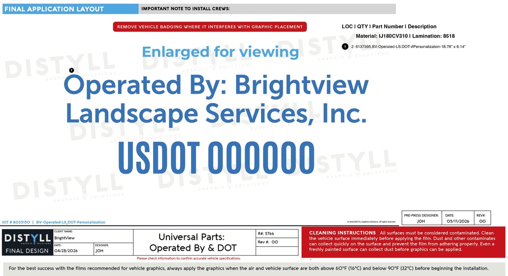 BrightView, Operated By and DOT Combinations, Universal Parts