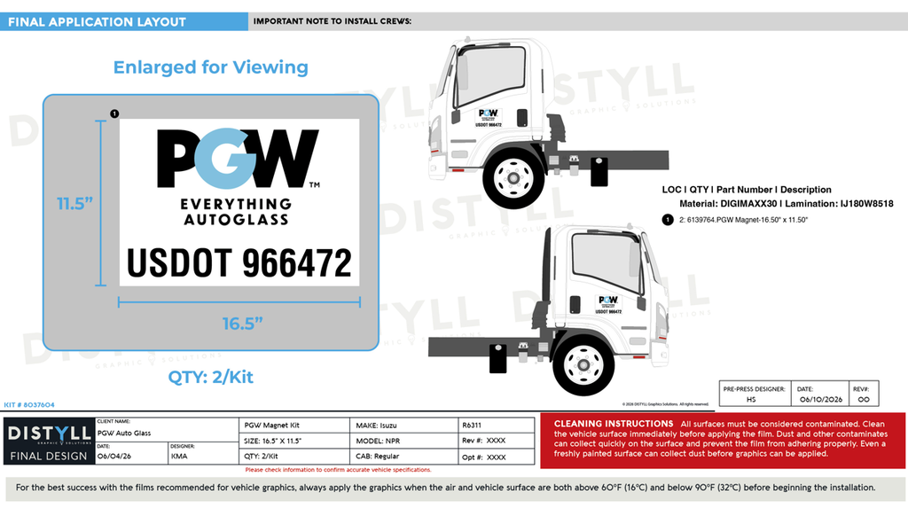 PGW Auto Glass, Magnet Kit, Isuzu, NPR, Regular Cab, 2025