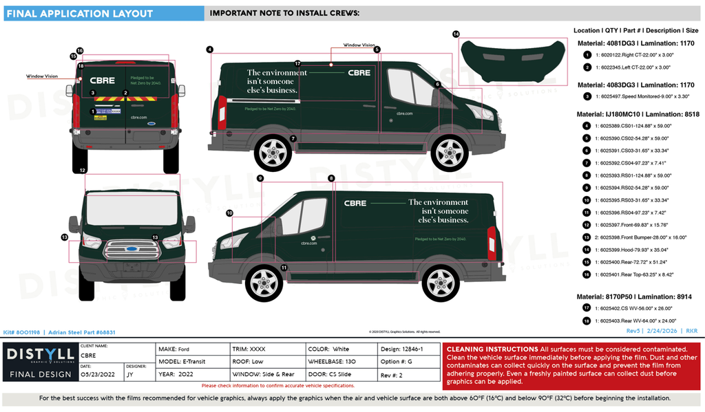 CBRE, Ford E-Transit, Low Roof, Side and  Rear Glass, CS Slide, 130 WB, White, 20