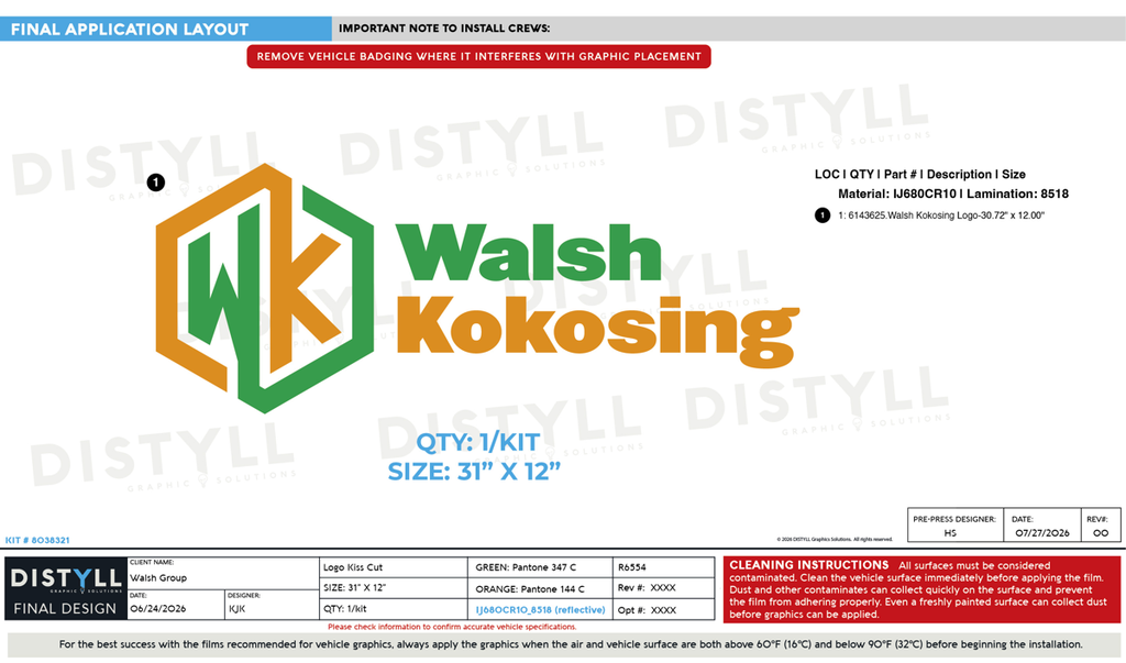 Walsh Group, Walsh Kokosing, 12in Logo, Universal Part