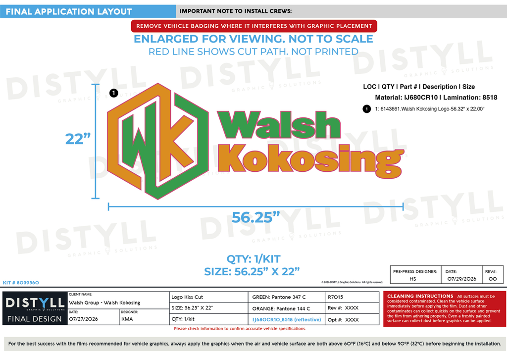 Walsh Group, Walsh Kokosing, 22in Logo, Universal Part Reflective