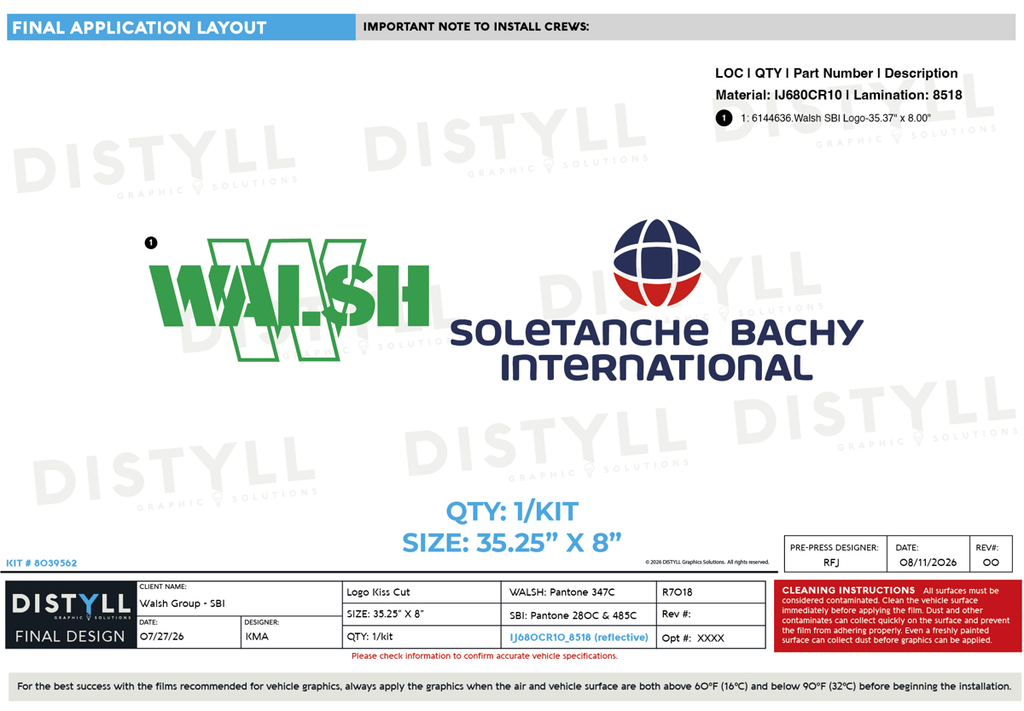 Walsh Group, SBI, 8in Logo, Universal Part