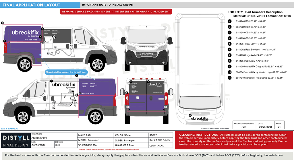 Asurion, UBIF, Ram, Promaster, LR, 136WB, CS Slider, Cargo glass CS and Rear, 2023-2027