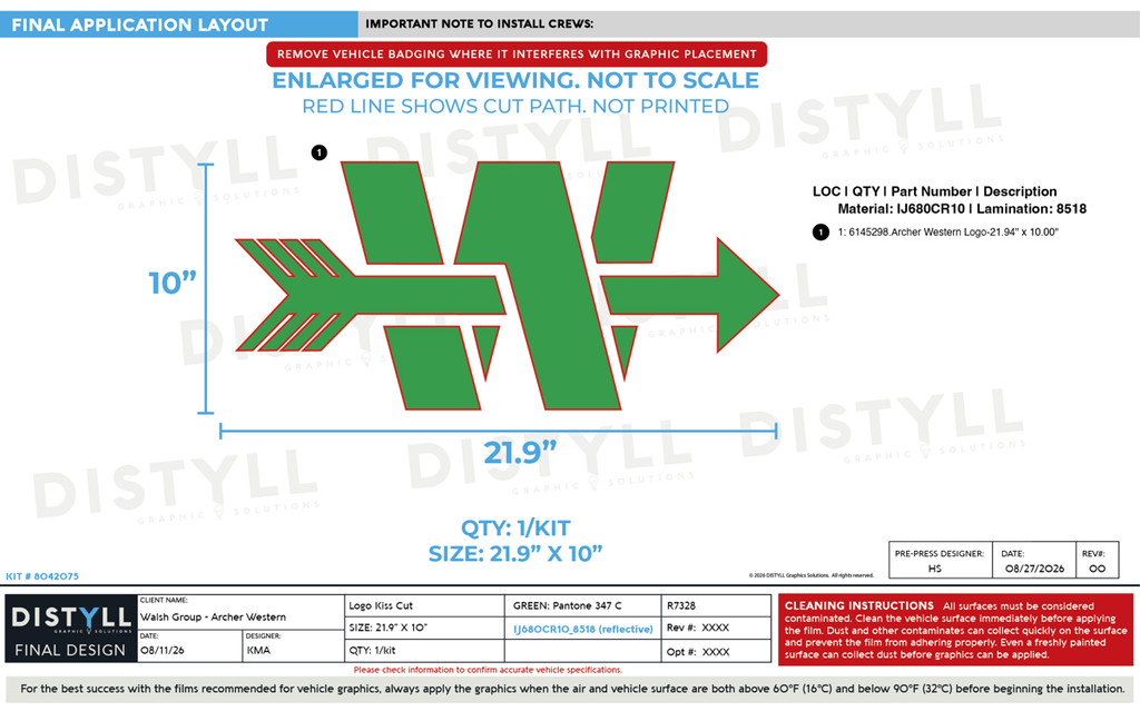 Walsh Group, Archer Western, 10in Logo, Universal Part