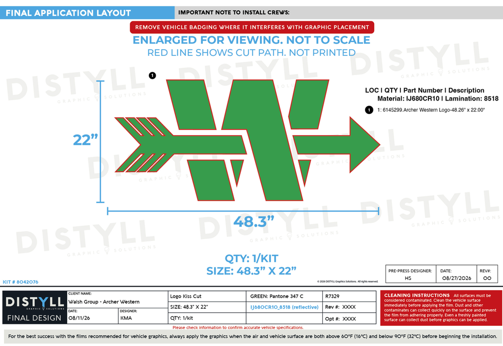 Walsh Group, Archer Western, 22in Logo, Universal Part