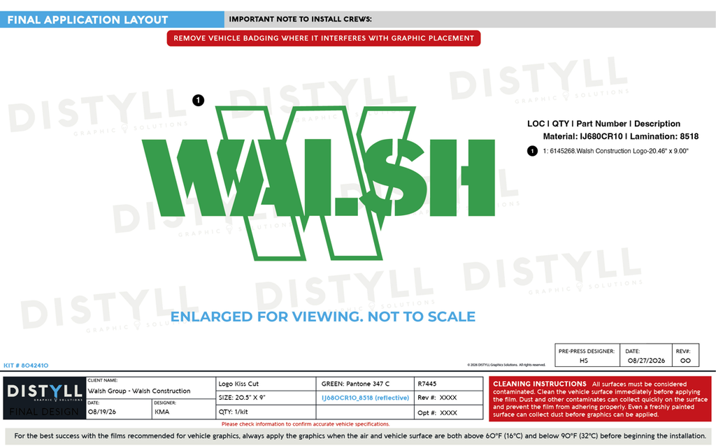 Walsh Group, Walsh Construction, 9in Logo, Universal Part