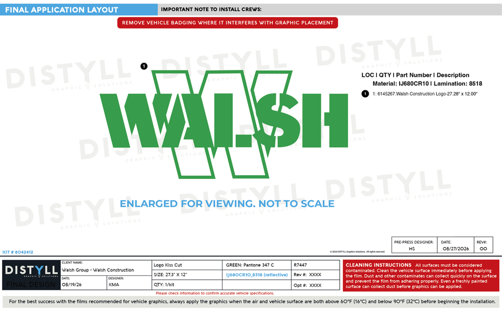 Walsh Group, Walsh Construction, 12in Logo, Universal Part