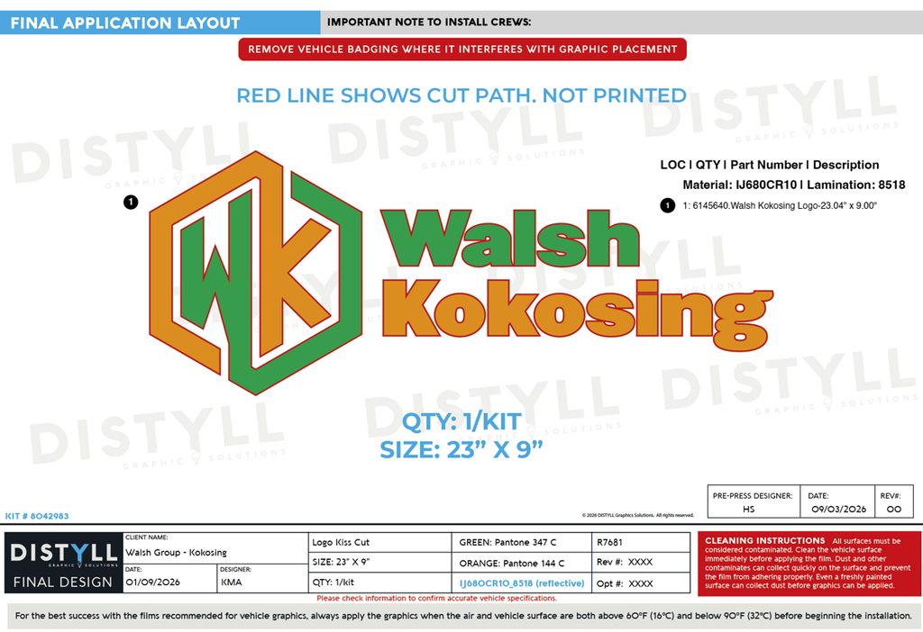 Walsh Group, Walsh Kokosing, 9in Logo, Universal Part