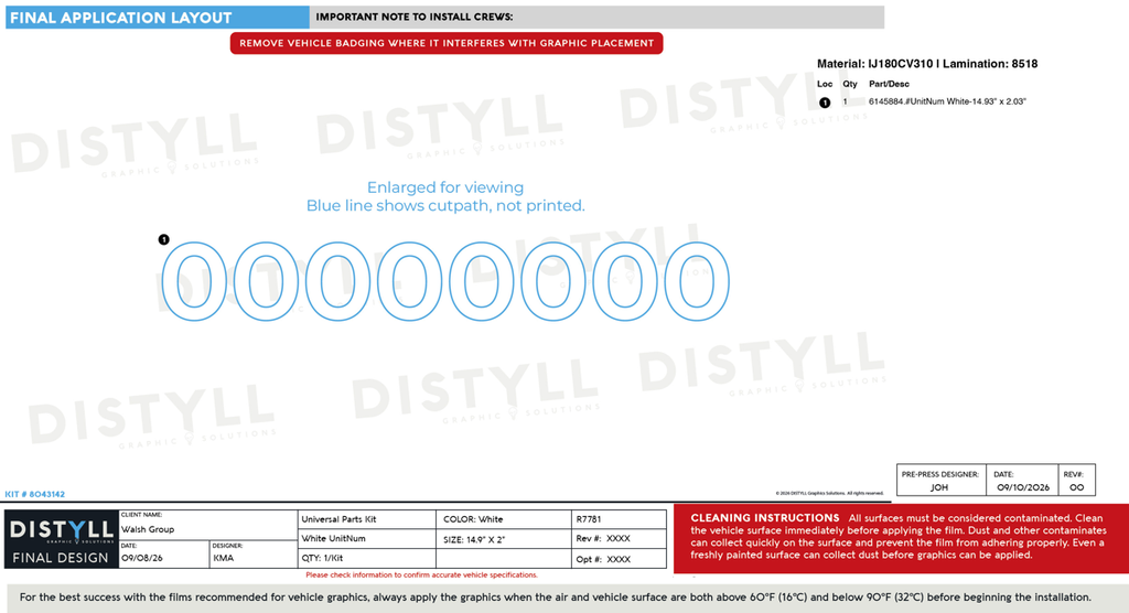 Walsh Group, Universal Parts Kit, White Unit Number
