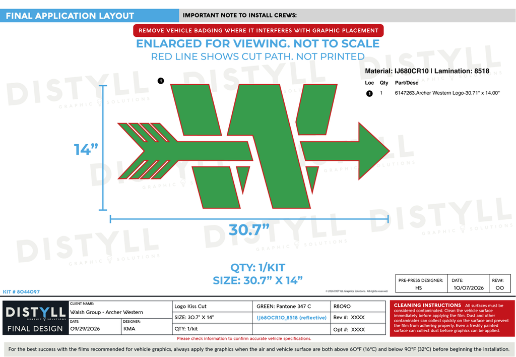 Walsh Group, Archer Western, 14in Logo, Universal Part